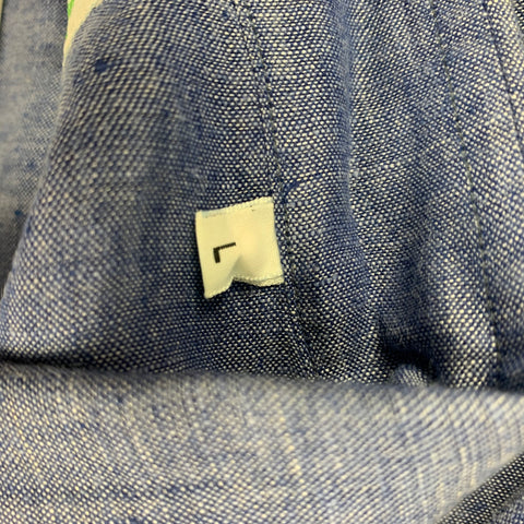 FINAMORE Size L Blue Linen Button Up Long Sleeve Shirt