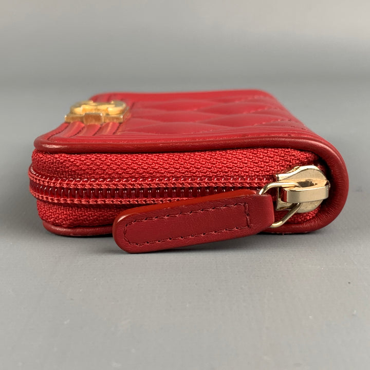 CHANEL Red Caviar Quilted Leather Zip Around Coin Purse Wallet