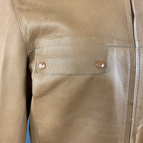 MIU MIU Size S Tan Textured Leather High Collar FLap Pocket Jacket