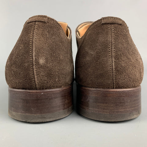 CALZOLERIA HARRIS for BARNEY'S NEW YORK Size 11.5 Brown Suede Monk Strap Lace Up Shoes