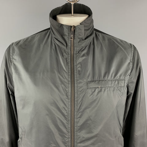 PRADA Size L Charcoal Polyester Reversible Zip Up Reversible Jacket