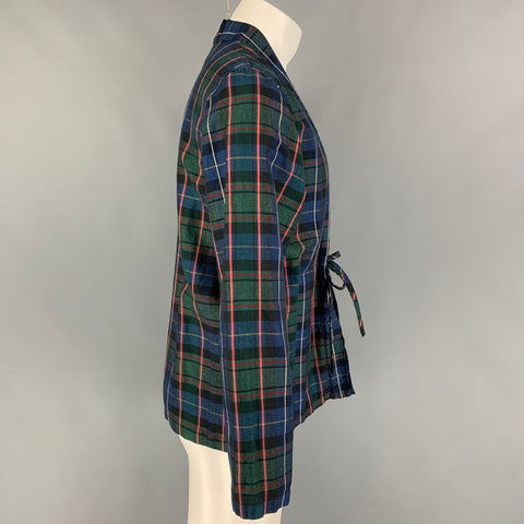 KAPITAL Size M Green Navy Plaid Cotton Linen V-Neck Jacket