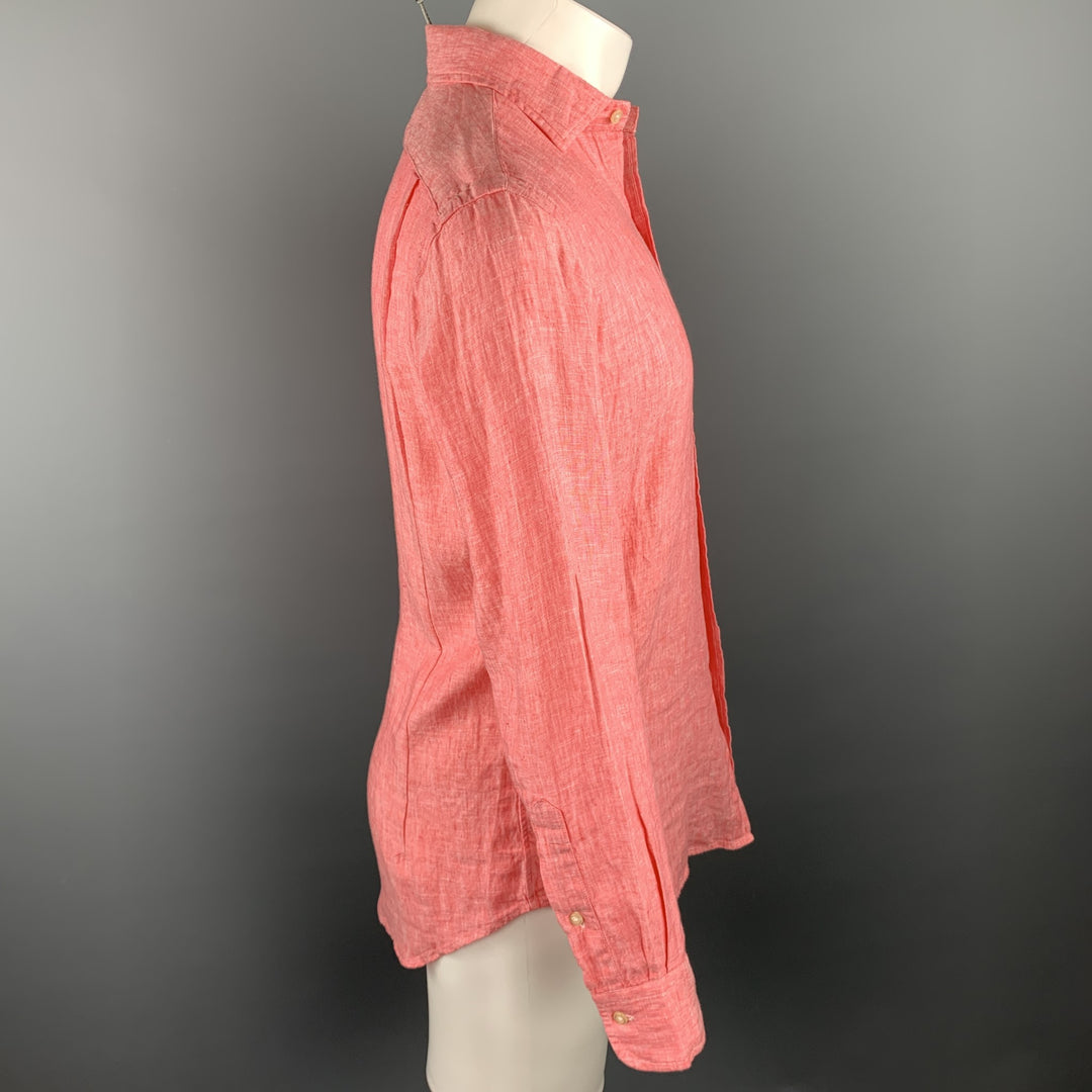 RALPH LAUREN Size S Salmon Heather Linen Button Up Long Sleeve Shirt