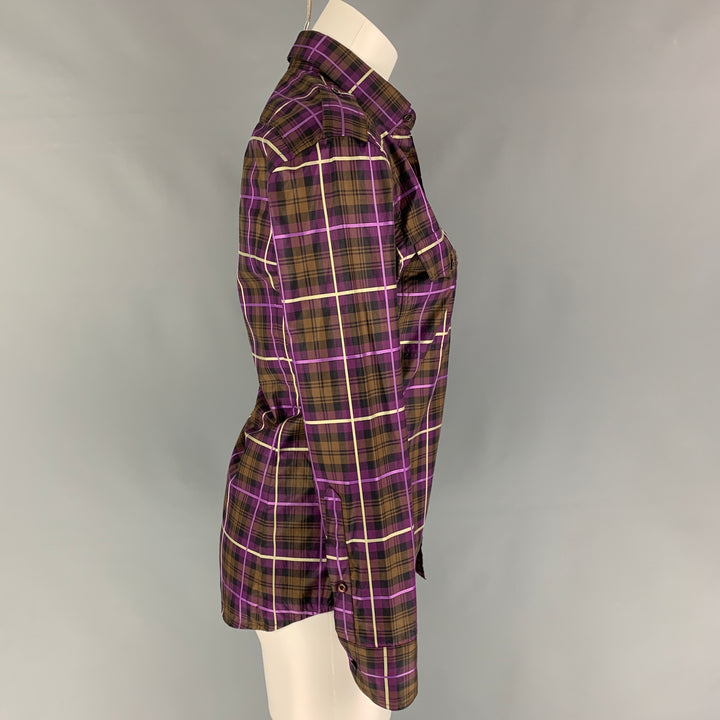 GUCCI Taille XS Chemise à manches longues boutonnée à carreaux marron violet