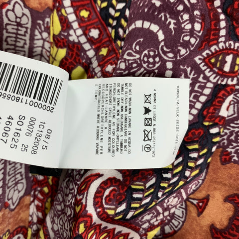 JUST CAVALLI Size L Burgundy & Brown Print Silk Button Up Long Sleeve Shirt