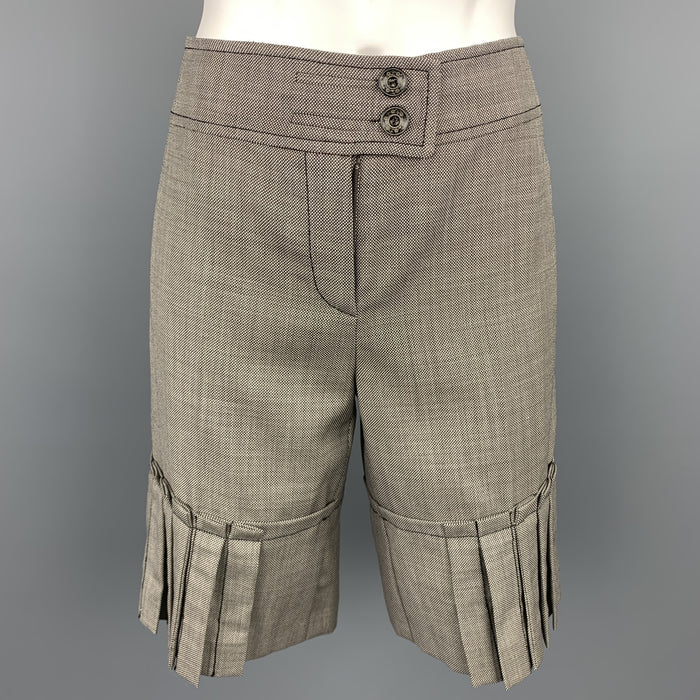 CAROLINA HERRERA Size 6 Brown Tweed Wool Pleated Shorts