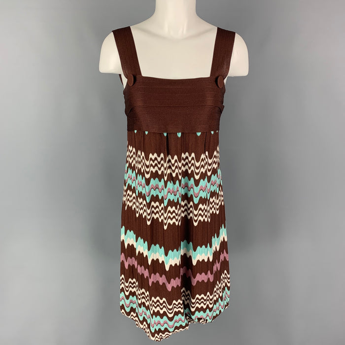 MISSONI Size 2 Brown Blue Knitted Rayon Dress