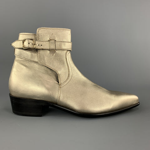 PAUL SMITH Talla 9 Botines DYLAN en punta de cuero metalizado dorado