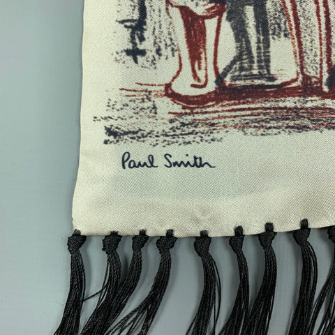 PAUL SMITH Grey Black Henry Moore Print Silk wool Scarf