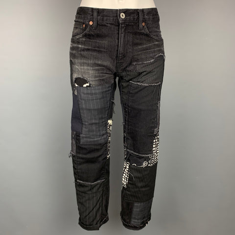 COMME des GARCONS Taille 28 Jean Patchwork Noir &amp; Gris
