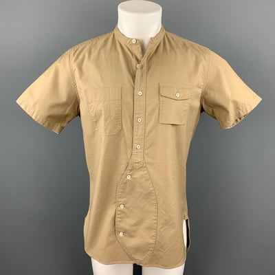 WOOSTER + LARDINI Size M Khaki Cotton Nehru Collar Short Sleeve Shirt