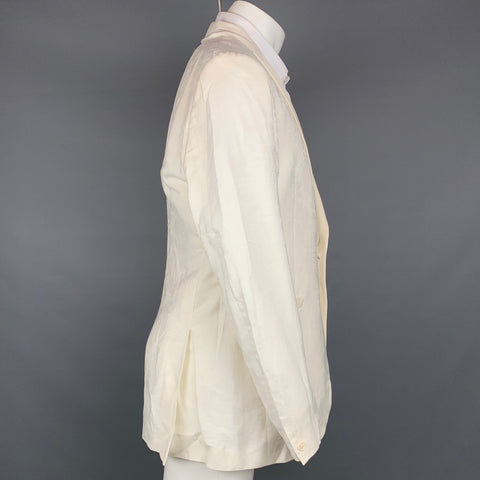 JOHN VARVATOS Size 42 Long Beige Jacquard Linen / Cotton Sport Coat