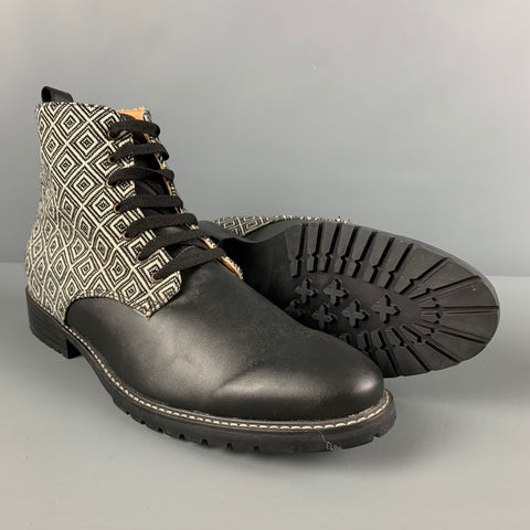 XICARU Taille 12 Bottes à lacets en tissu mélangé noir et blanc