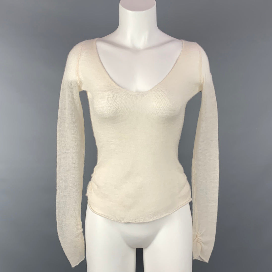 FREE PEOPLE Size S Cream Knitted Textured Cashmere Pullover