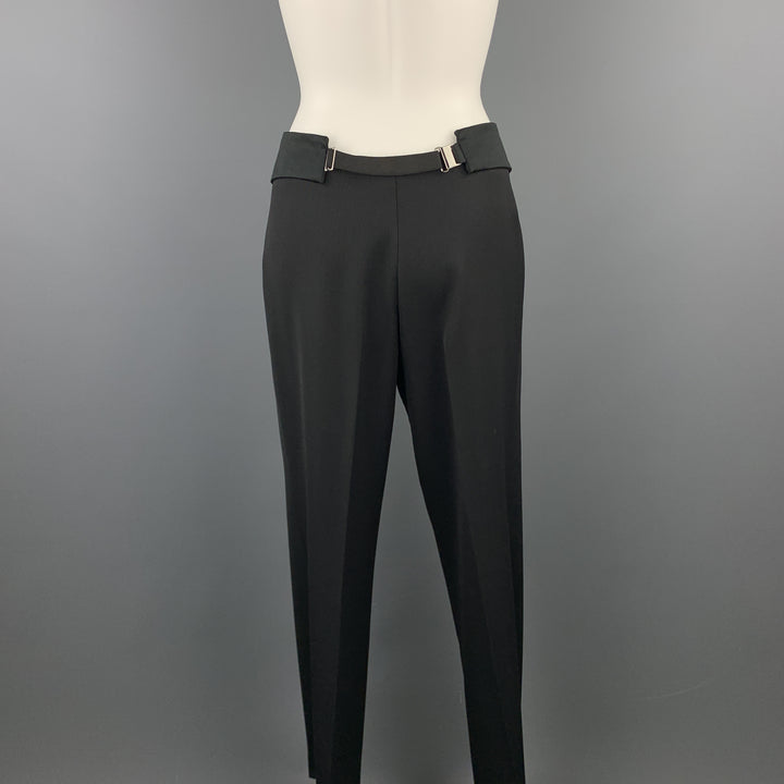 GUCCI Size 8 Black Wool Satin Elastic Waistband Wide Leg Dress Pants