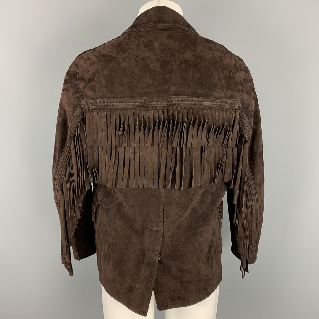 BURBERRY PRORSUM Fall 2014 Size 36 Brown Suede Fringe Buttoned Jacket