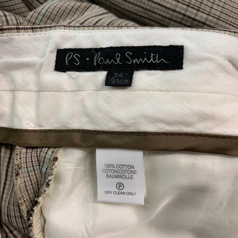 PAUL SMITH Size 30 Beige Brown Plaid Cotton Flat Front Dress Pants