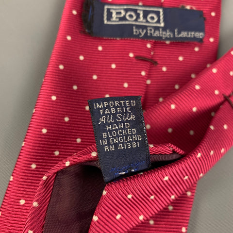 POLO by RALPH LAUREN Cravate en sergé de soie à pois blanc framboise