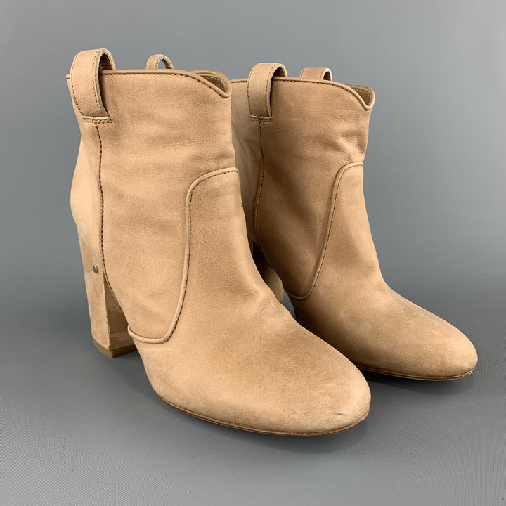 LAURENCE DACADE Size 6.5 Tan Leather Chunky Heel Ankle Boots