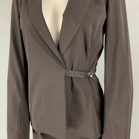 JIL SANDER Size 4 Brown Wool Blend Leather Strap Pants Suit