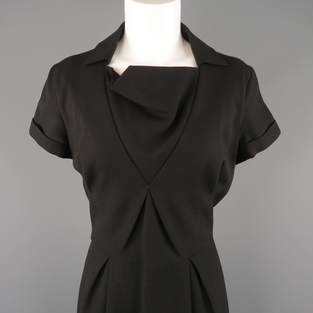 BOTTEGA VENETA Vestido recto de origami con cuello de lana virgen negro talla 8
