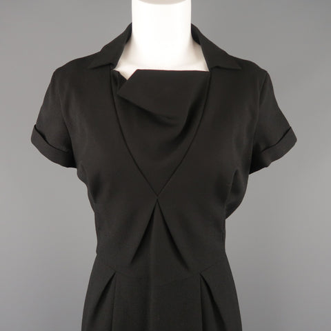 BOTTEGA VENETA Taille 8 Robe droite origami à col en laine vierge noire