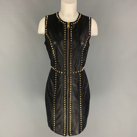 VERSUS de GIANNI VERSACE Talla 6 Vestido negro con cremallera y tachuelas