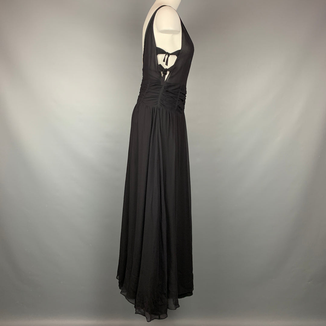 EMPORIO ARMANI 2002 Size 6 Black Chiffon Ruched Plunging Gown