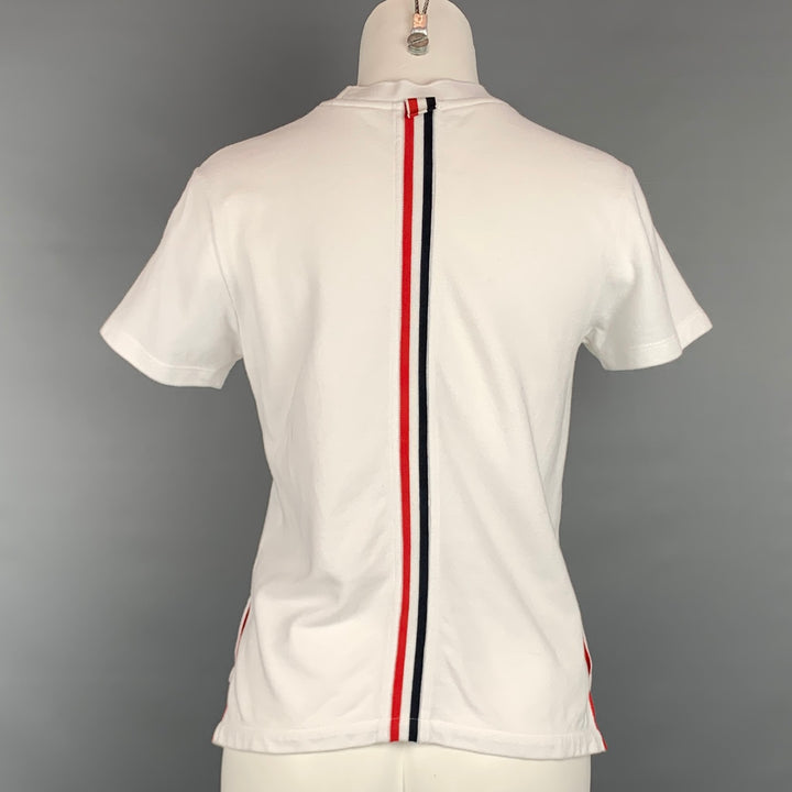 THOM BROWNE Size 2 White & Red Pique Cotton T-Shirt – Sui Generis 