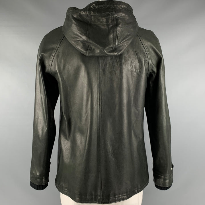 BAND OF OUTSIDERS Size L Black Leather Hooded Jacket