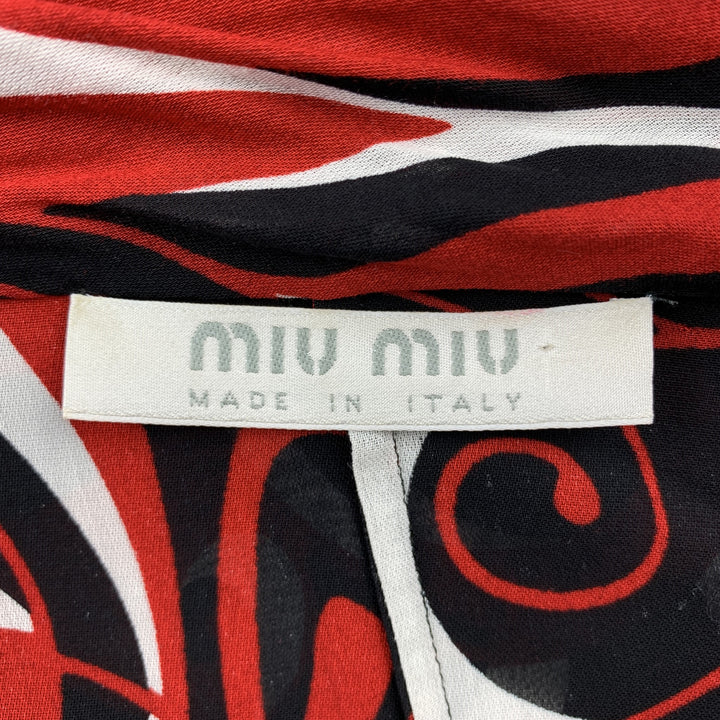 MIU MIU Size M Red & Black Print Viscose Blouse