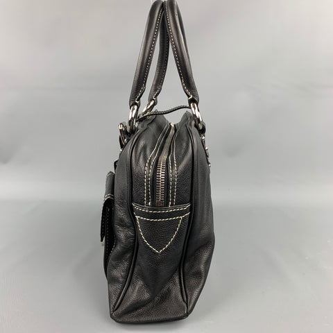 MARC JACOBS Black Contrast Stitching Leather Top Handles Handbag