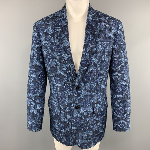 3.1 PHILLIP LIM Size 42 Floral Navy Jacquard Viscose Blend Notch Lapel Sport Coat