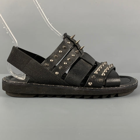 DOLCE & GABBANA Size 10 Black Studded Leather Sandals