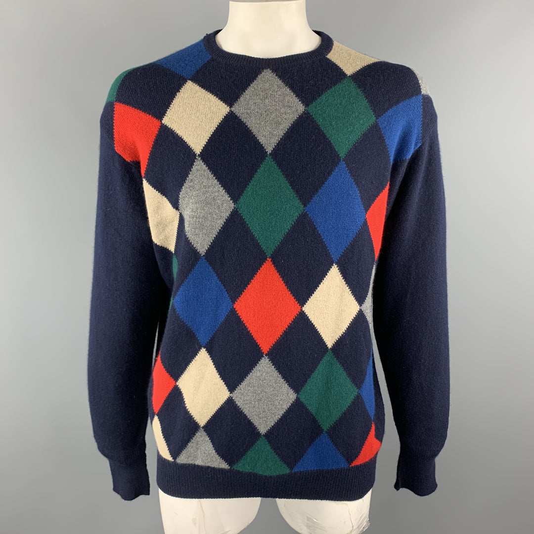 HOMER REED Taille L Marine Argyle Laine / Angora Pull à col rond
