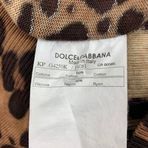 DOLCE & GABBANA Size S Tan Brown Animal Print Cotton Rayon V-Neck Pullover