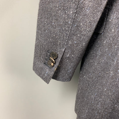 ERMENEGILDO ZEGNA Couture Size 44 Regular Navy Herringbone Cashmere Blend Notch Lapel Sport Coat