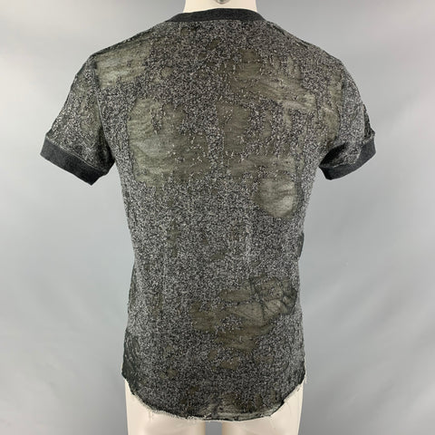 IRO Size XS Dark Gray Distressed Cotton Blend Crew-Neck T-shirt