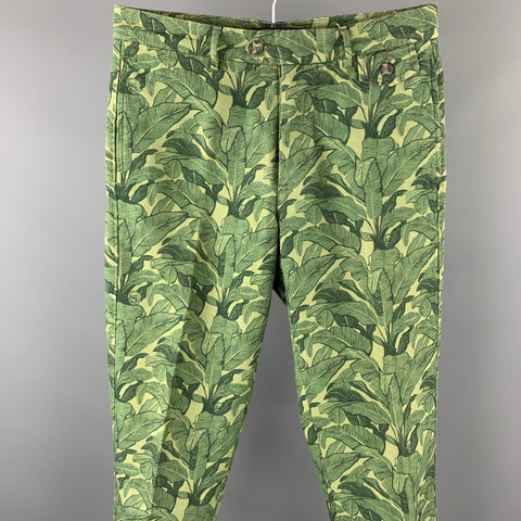 MICHAEL BASTIAN Size 30 Green Print Cotton Button Fly Casual Pants
