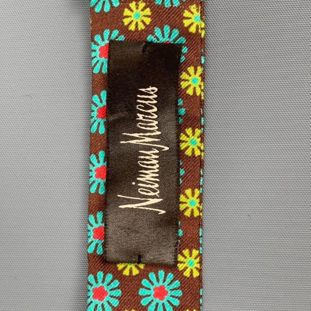 NEIMAN MARCUS Brown Blue Floral Bow Tie