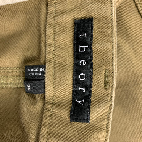 THEORY Size 36 Khaki Cotton Polyurethane Straight Casual Pants