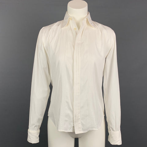 RALPH LAUREN Taille 2 Blouse à poignets français en coton côtelé blanc