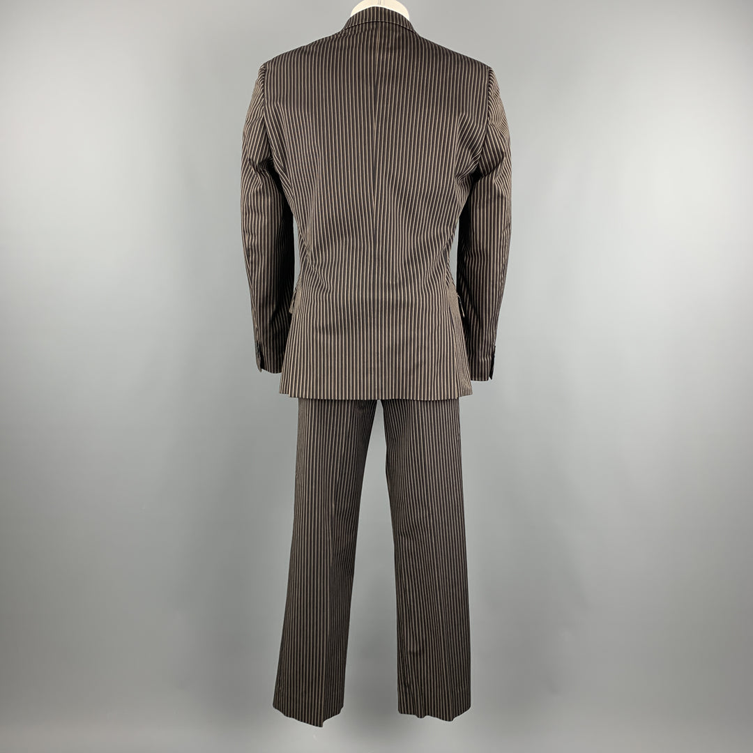 JUST CAVALLI Size 38 Brown Stripe Cotton Blend Notch Lapel 32 28 Suit