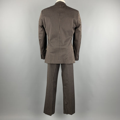 JUST CAVALLI Size 38 Brown Stripe Cotton Blend Notch Lapel 32 28 Suit