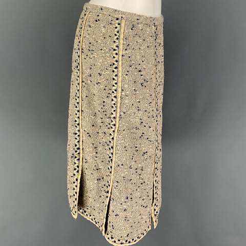 OSCAR DE LA RENTA Size 12 Beige Blue Cotton Tulip Skirt