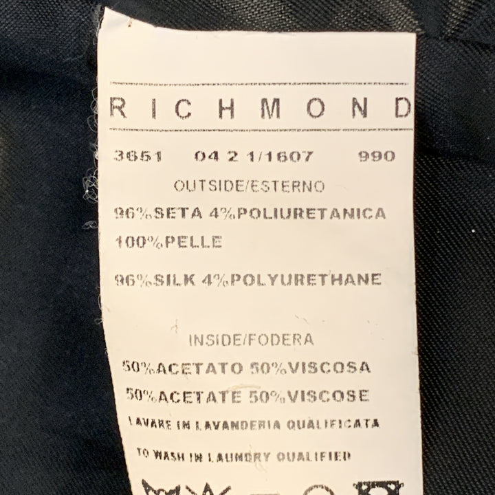 JOHN RICHMOND Size L Black SEX LIES RELIGION Tattoo Silk Blend Zip Up Jacket