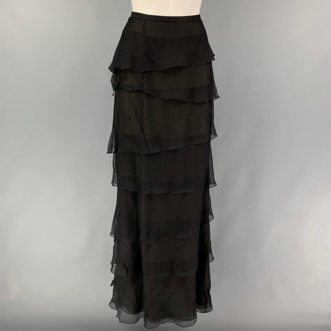OSCAR DE LA RENTA Size 8 Black Ruffled Long Skirt
