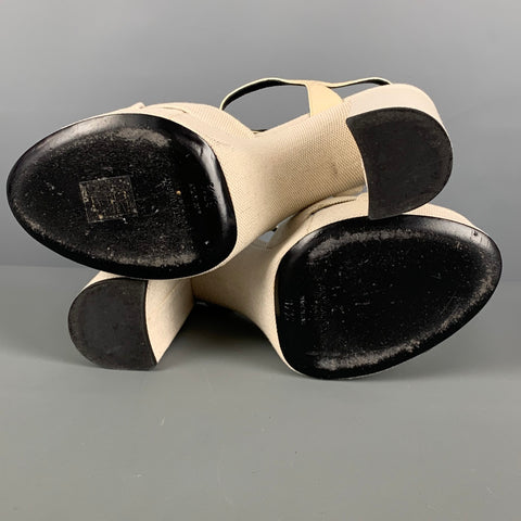 SAINT LAURENT Size 7.5 Cream Canvas Platform Sandals