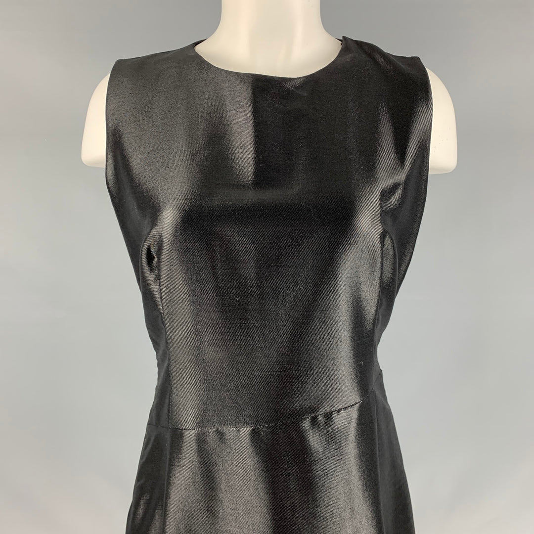 JIL SANDER Size 10 Black Wool  Nylon Shiny Sleeveless Dress