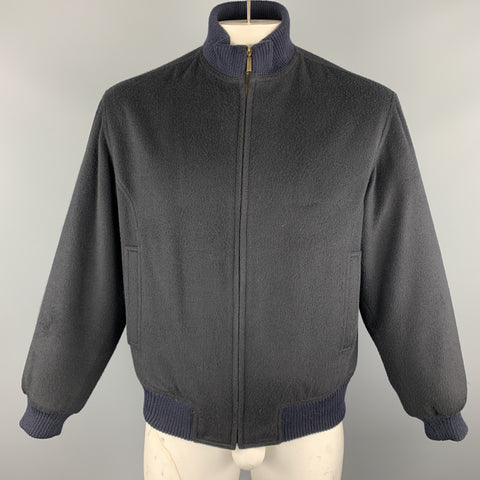 PIER LUIGI DELLA SPINA Chest Size S Navy Solid Cashmere Zip Up Jacket